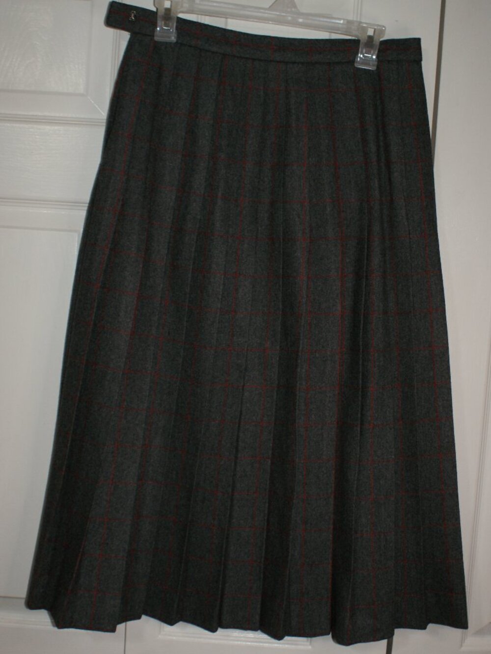 Wool Pleated Midi Skirt - Grey with Red Window Pane - 12 - EUC - Picture 3 of 11